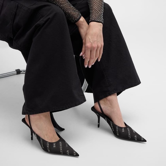 👡 🆕 Balenciaga Women Square Knife Slingback 80mm Mule W/ Rhinestones in Black - Picture 10 of 10